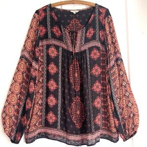 Lucky Brand Women’s Tunic Top Size L Medallion Peasant Boho Worn Once